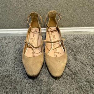 Nude Suede Block Heels